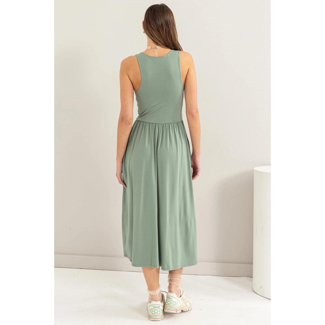 Olive Jersey Midi Dress