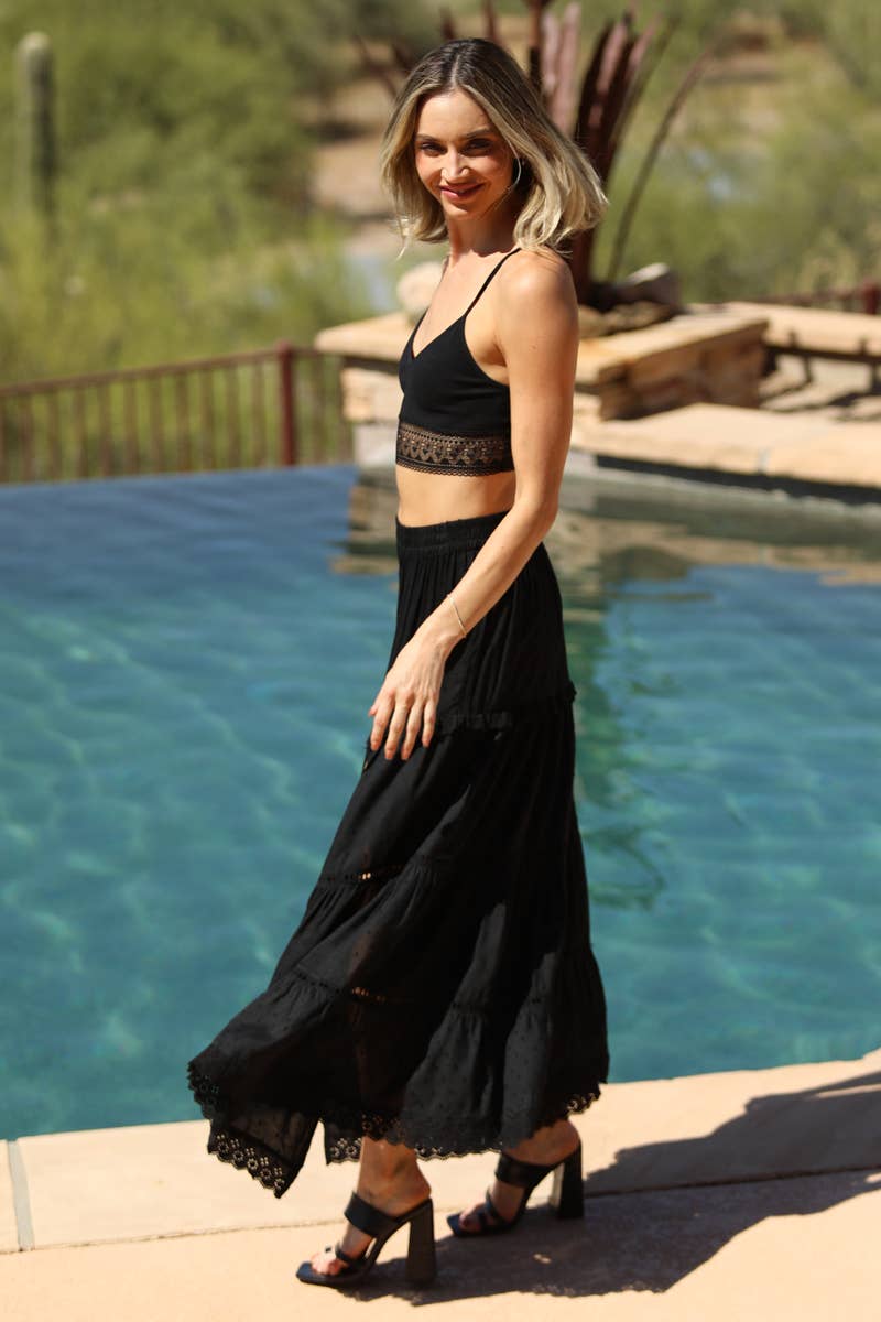 Lace Trim Maxi Skirt