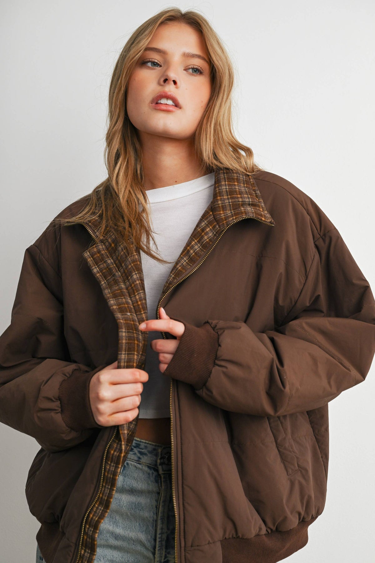 Quilted Zip-Up Bomber Jacket