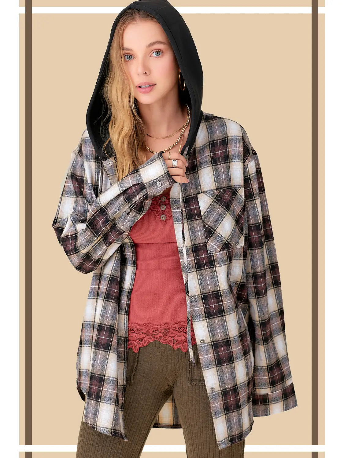 Button Down Hooded Flannel