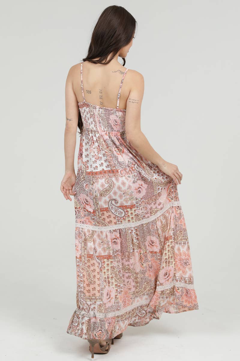 Peachy Paisley Ruffle Dress