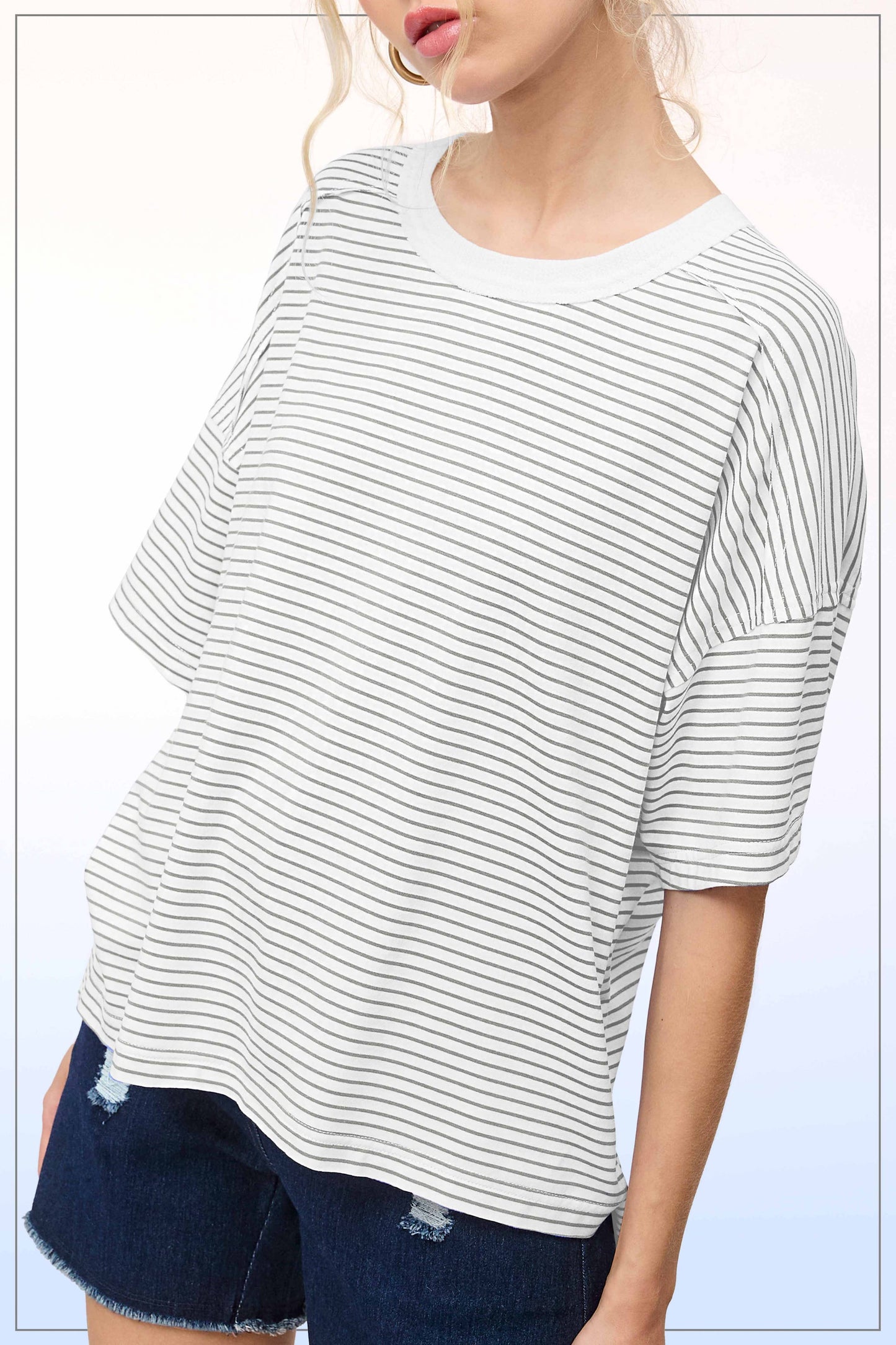 Basic Striped Drop Shoulder Top