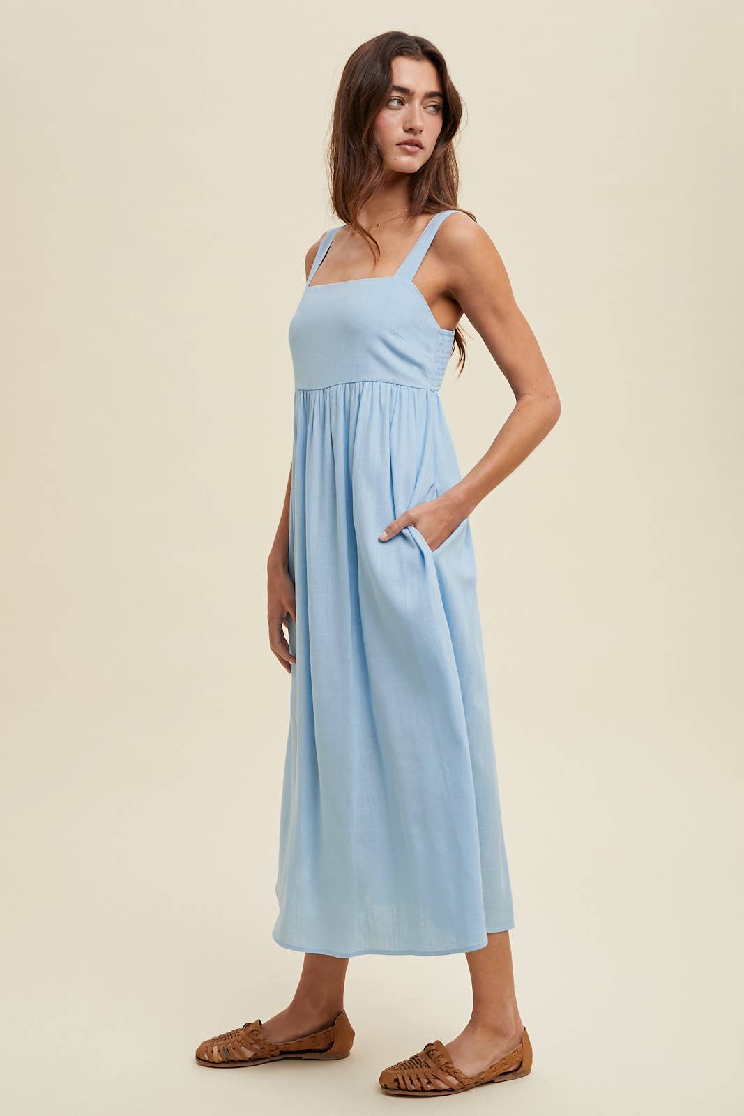 Linen Blend Square Neck Dress