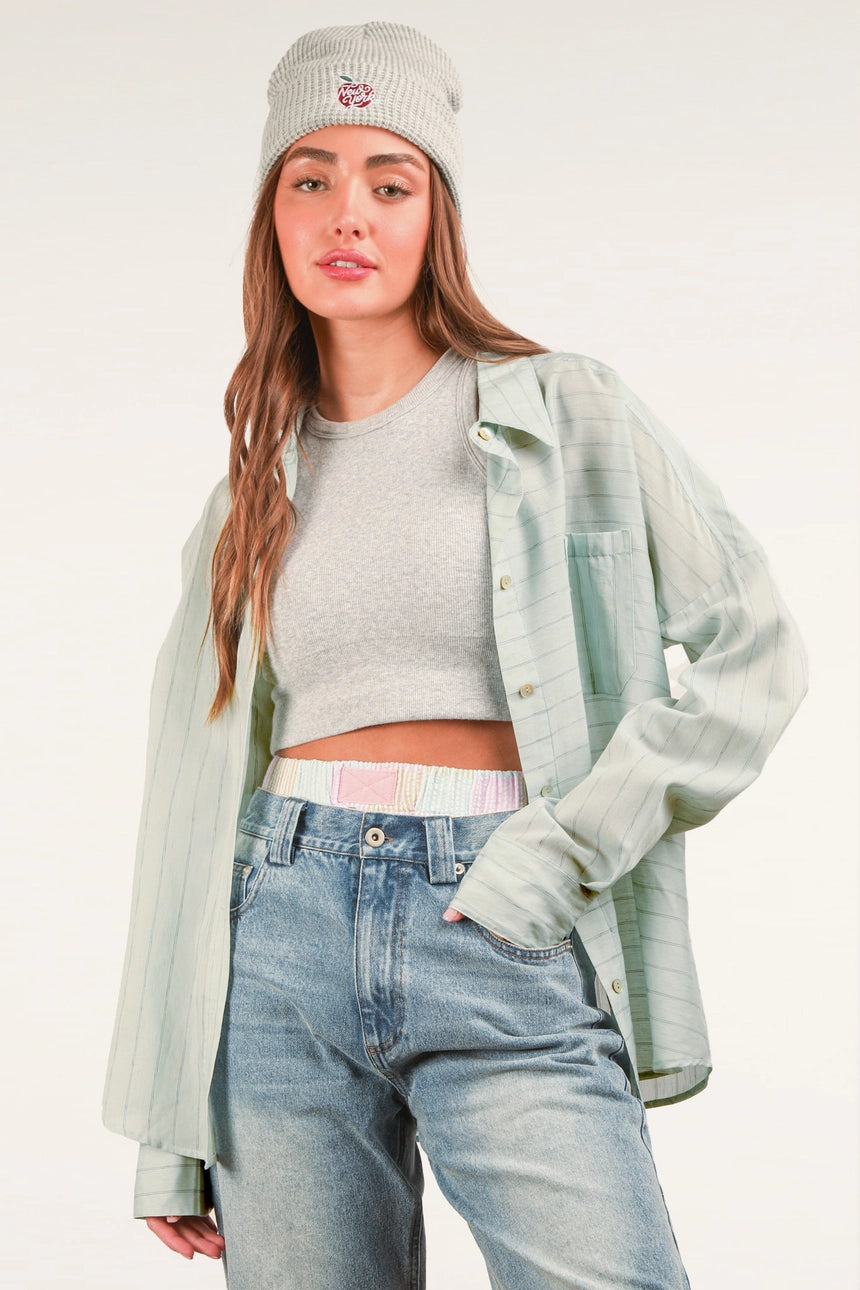 Oversized Striped Button Down