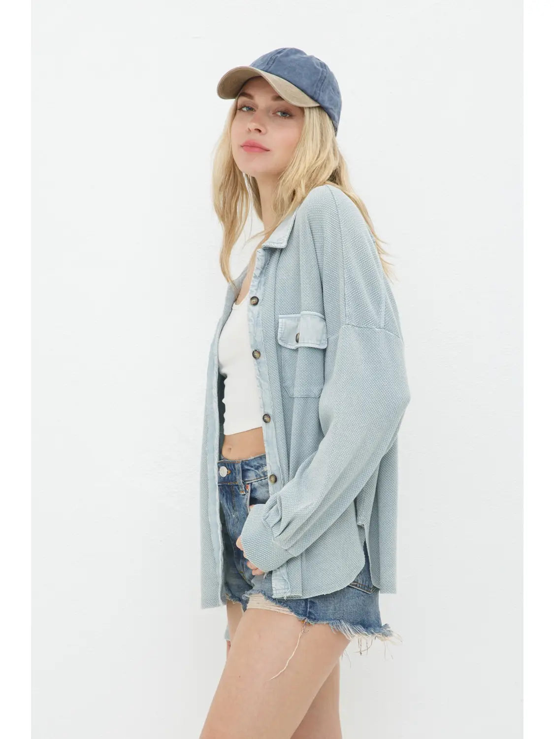 Textured Knit Contrast Washed Top