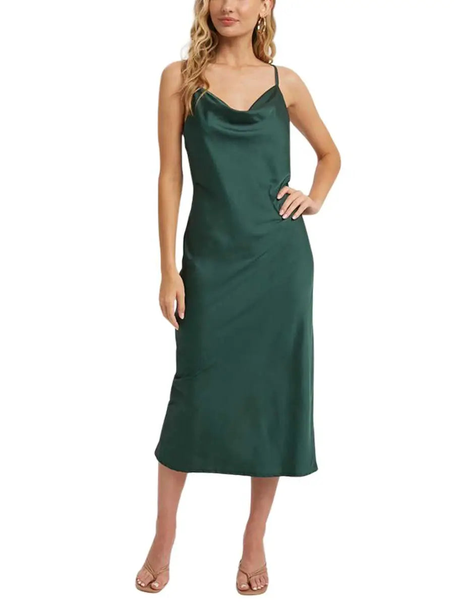 Satin Cowl Neck Slip Dress