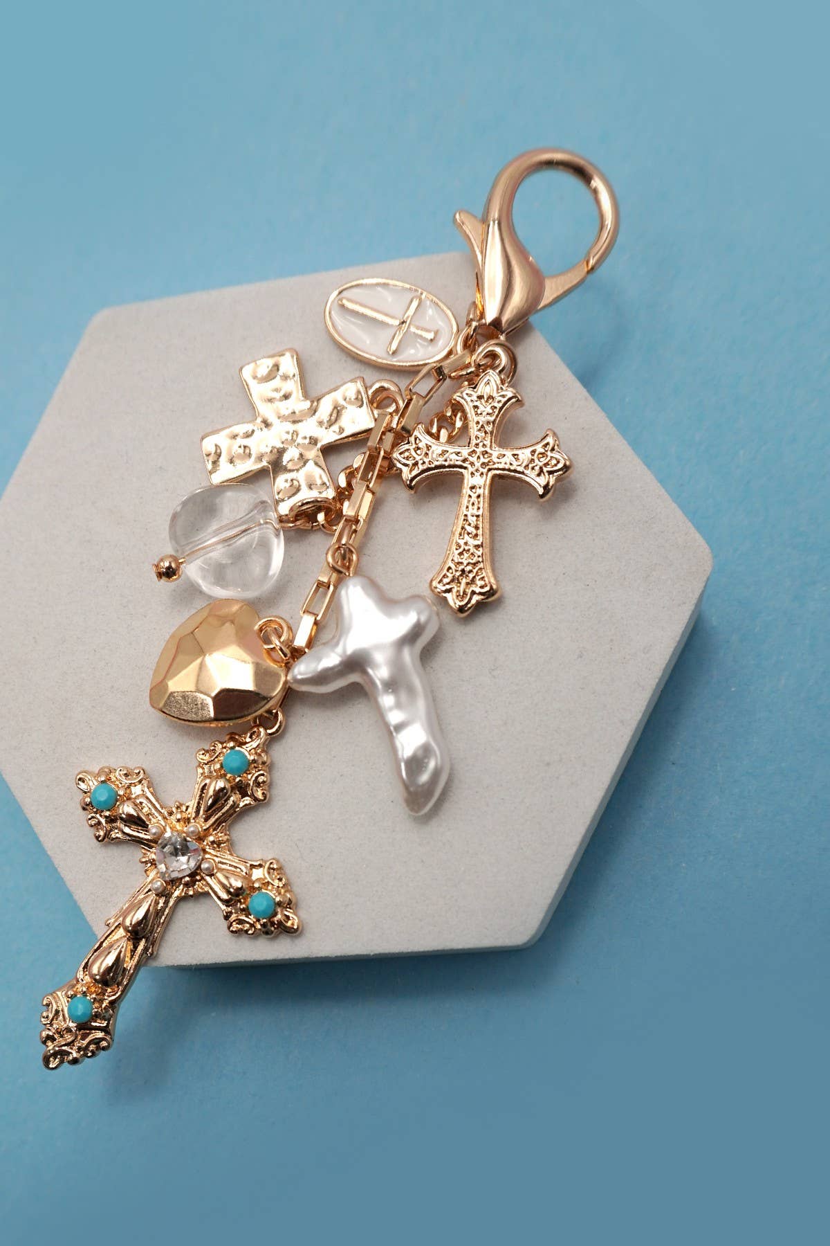 Western Heart & Pearl Cross Bag Charm