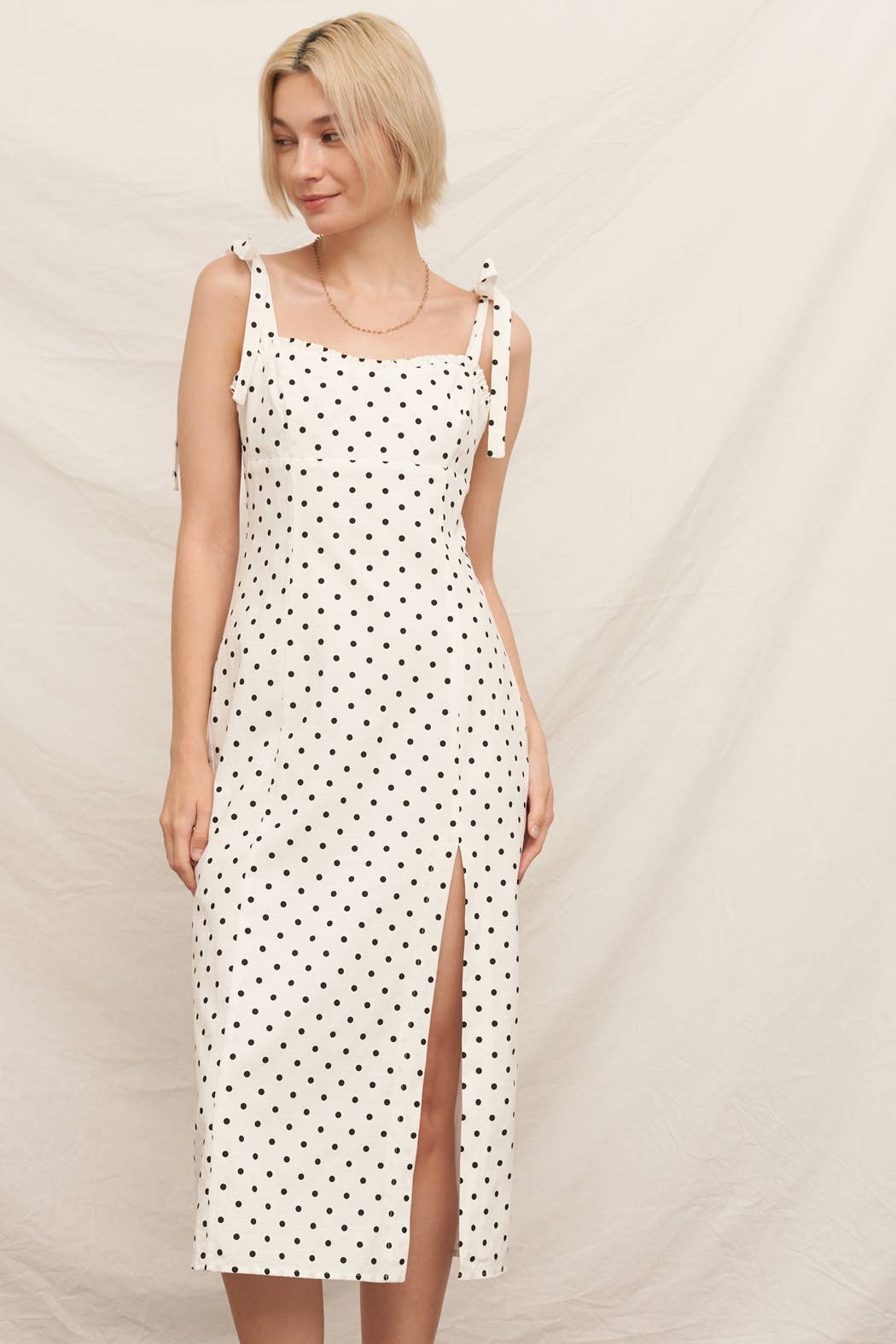 Polka Dot Midi Dress with Slit