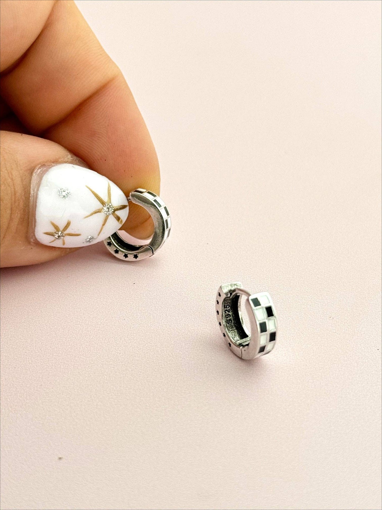 Checkered Huggie Earrings