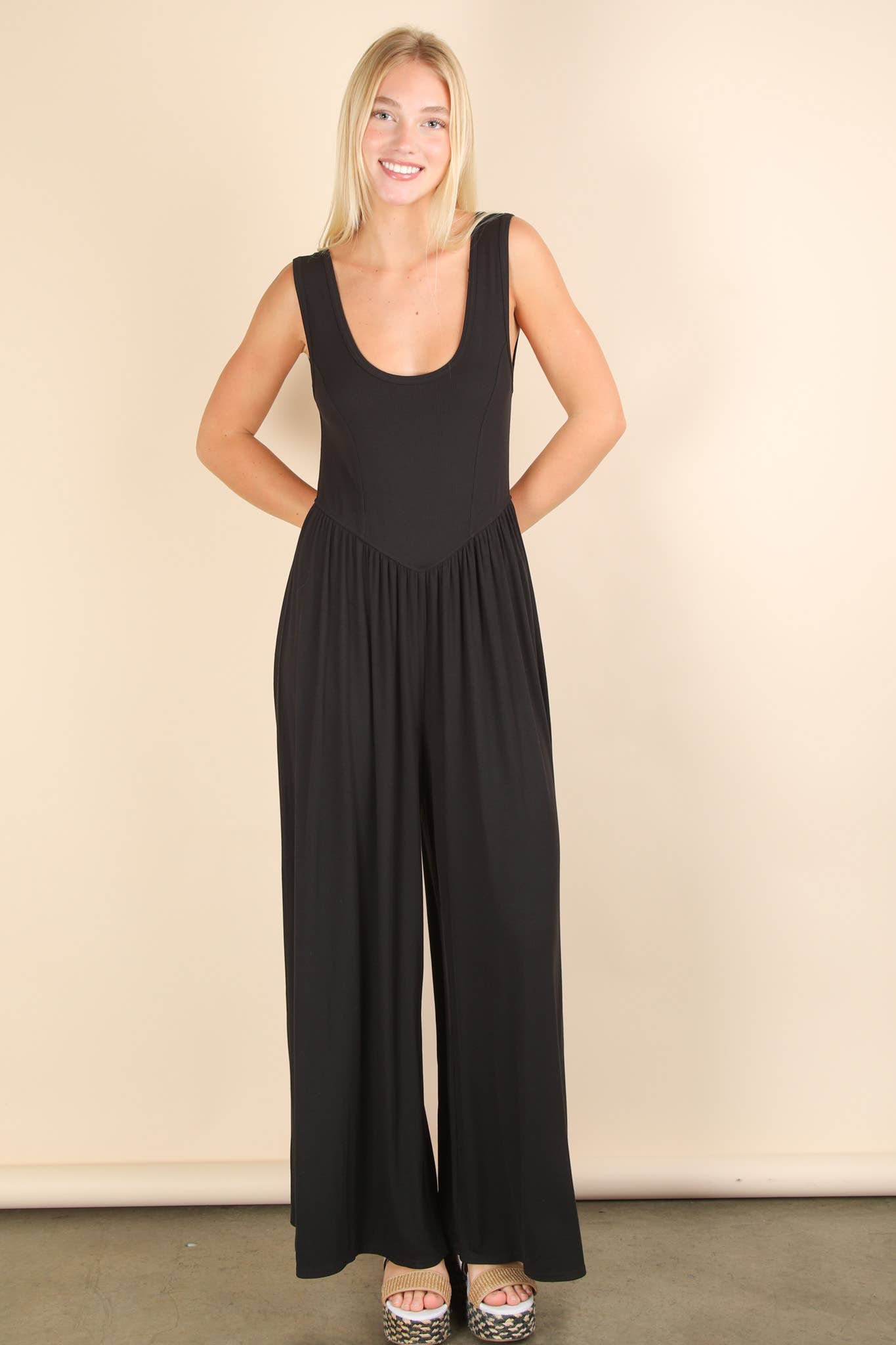 Casual Ribbed Knit Sleeveless Jumpsuit