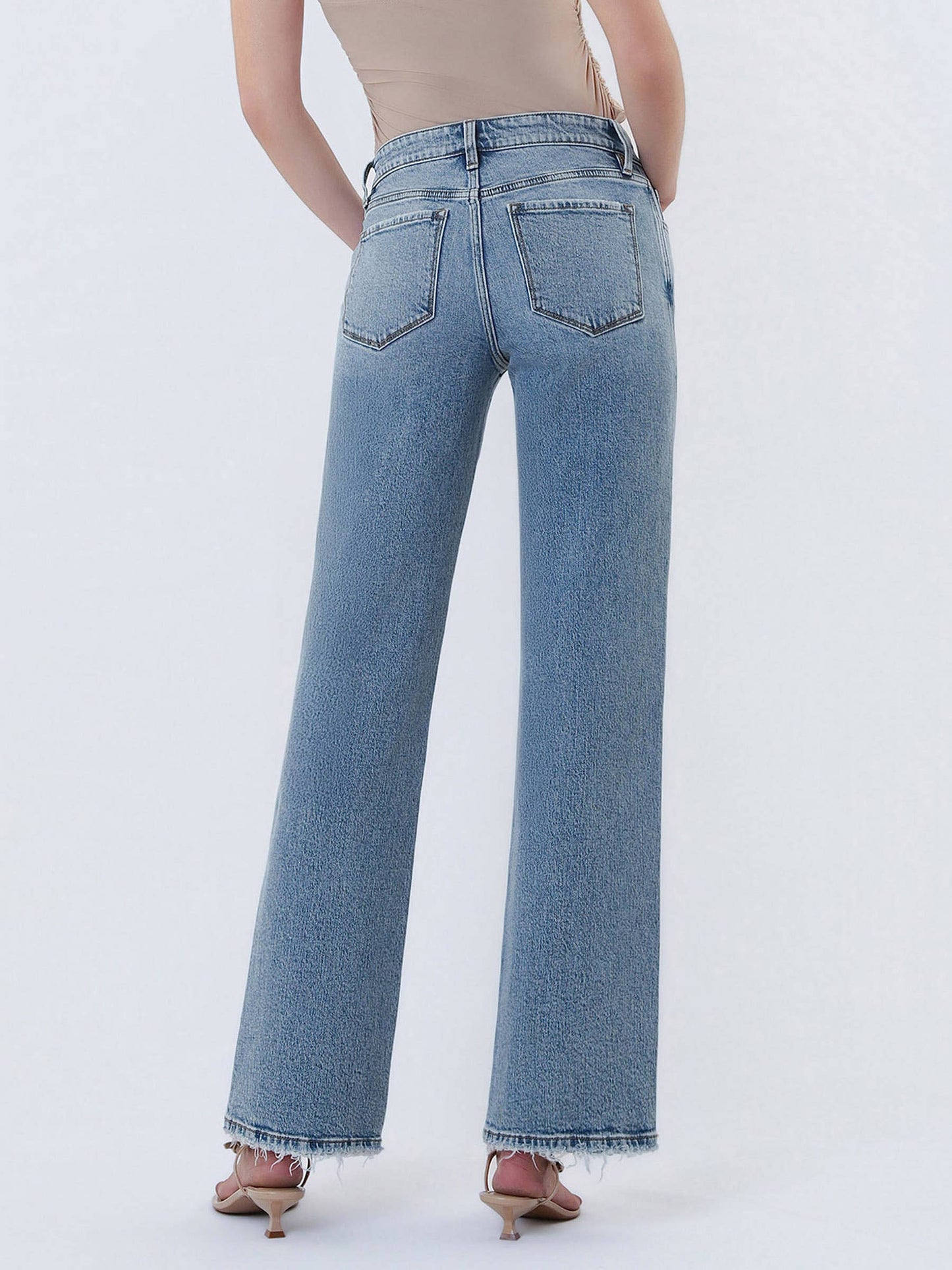 Mid Rise Slim Wide Denim Jeans