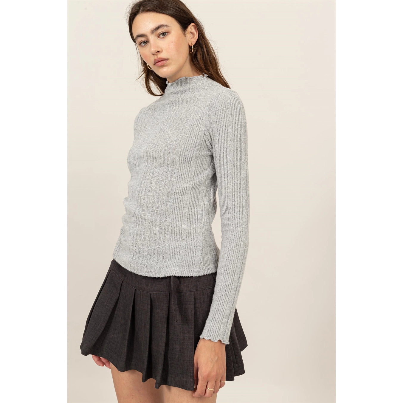 Mock Neck Ribbed Sweater