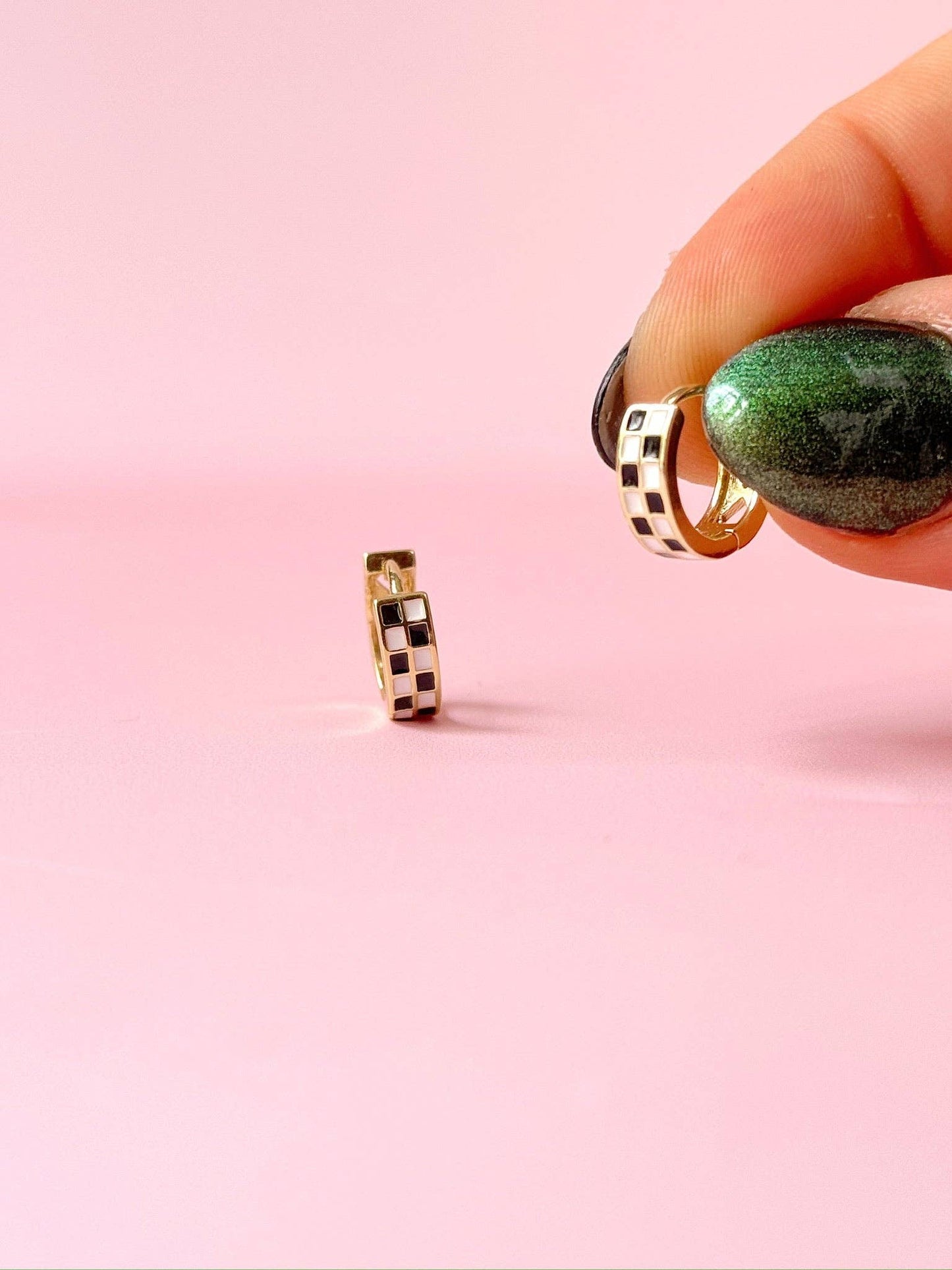 Checkered Huggie Earrings