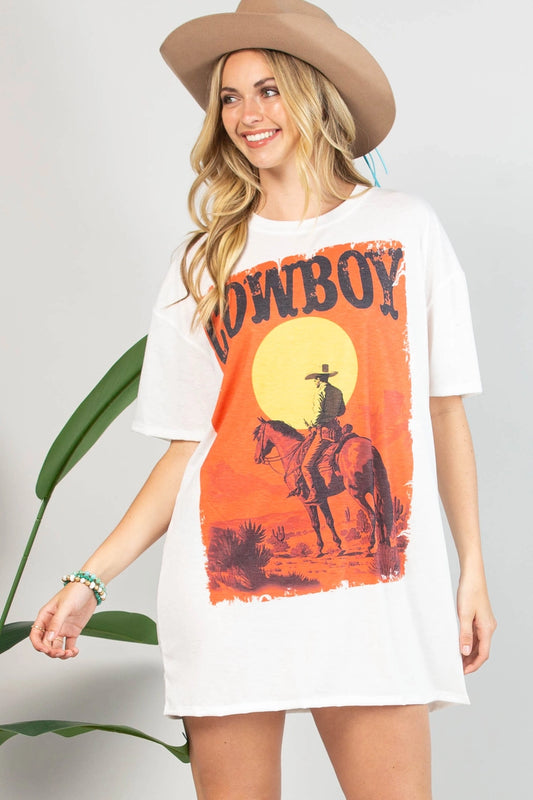 Cowboy Sunset Graphic T-Shirt Dress