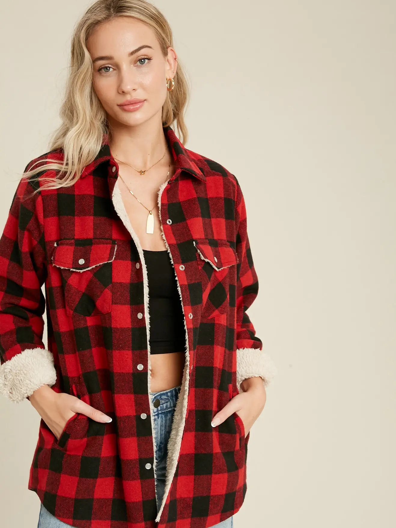 Buffalo Plaid Sherpa-Lined Shacket