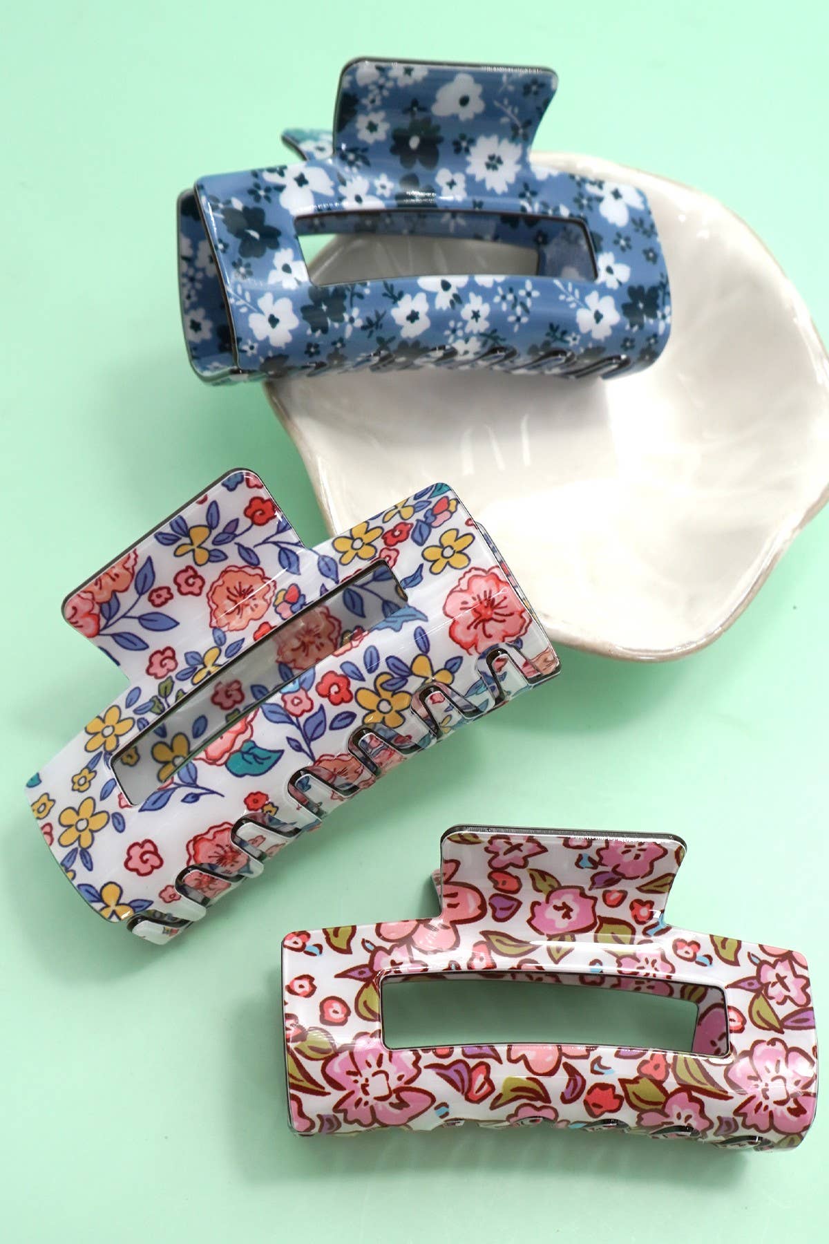 Jumbo Floral Rectangle Hair Claw Clips
