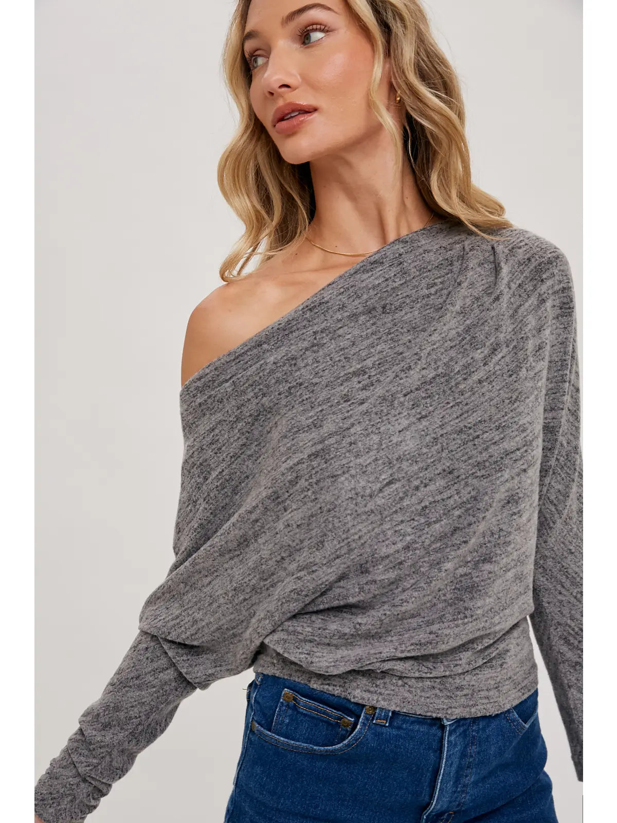 Heathered One Off Shoulder Knit Top