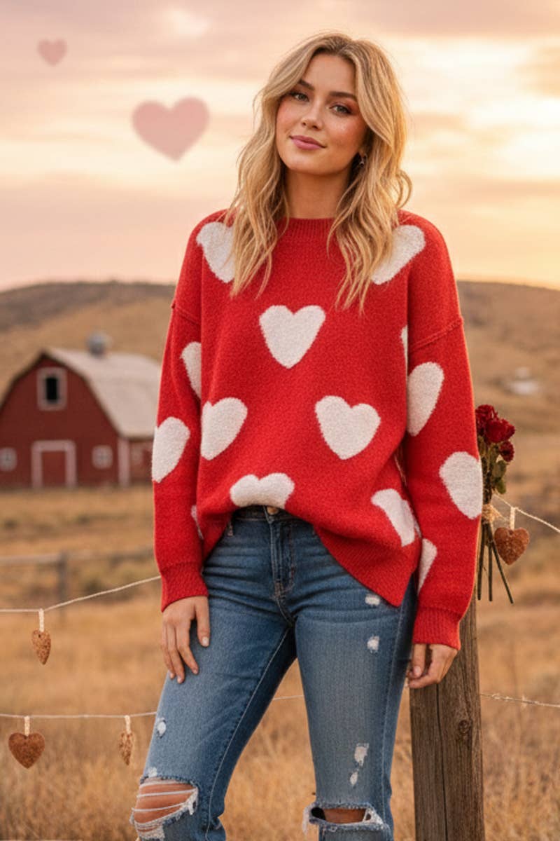 Oversized Valentine Side Slit Heart Sweater