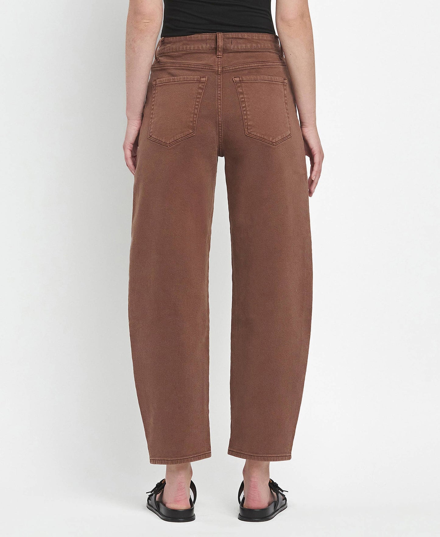 Super High Rise Brown Slim Barrel Jeans