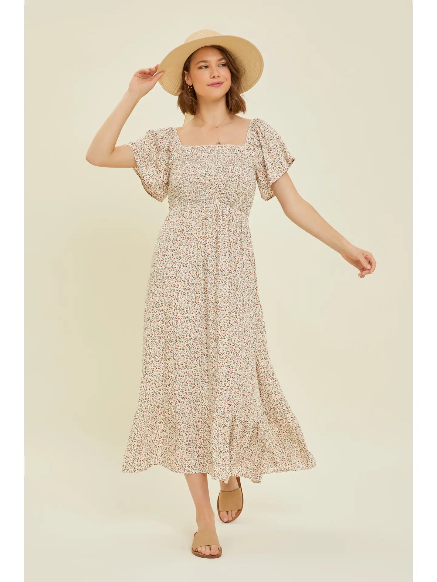 Ditsy Floral Smocked Midi Dress