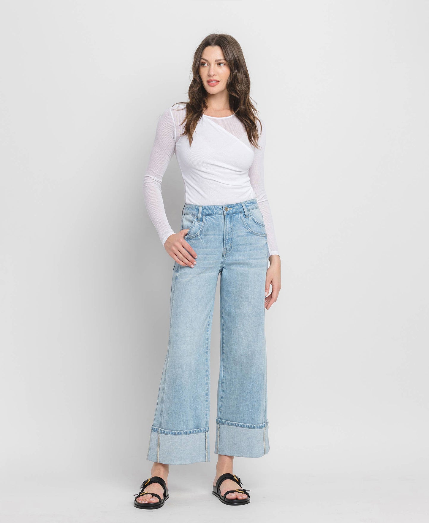 High Rise Cuffed Denim