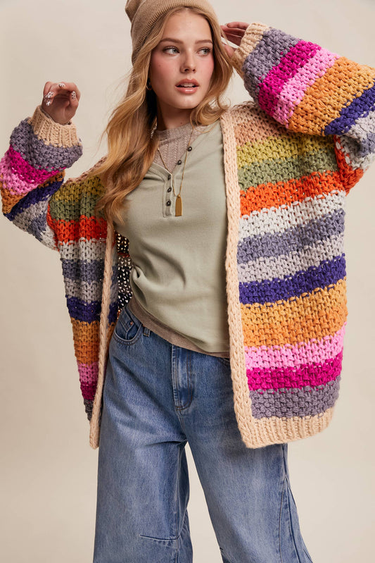 Rainbow Hand-Crochet Open Cardigan