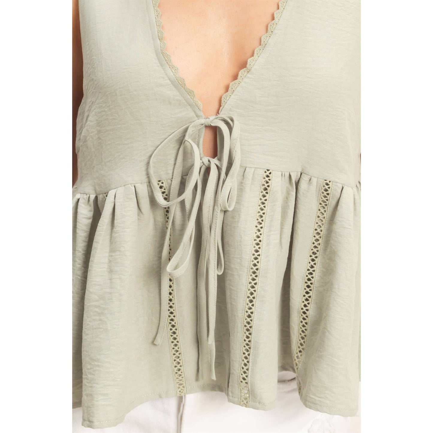 Lace Trim Tie Front Top
