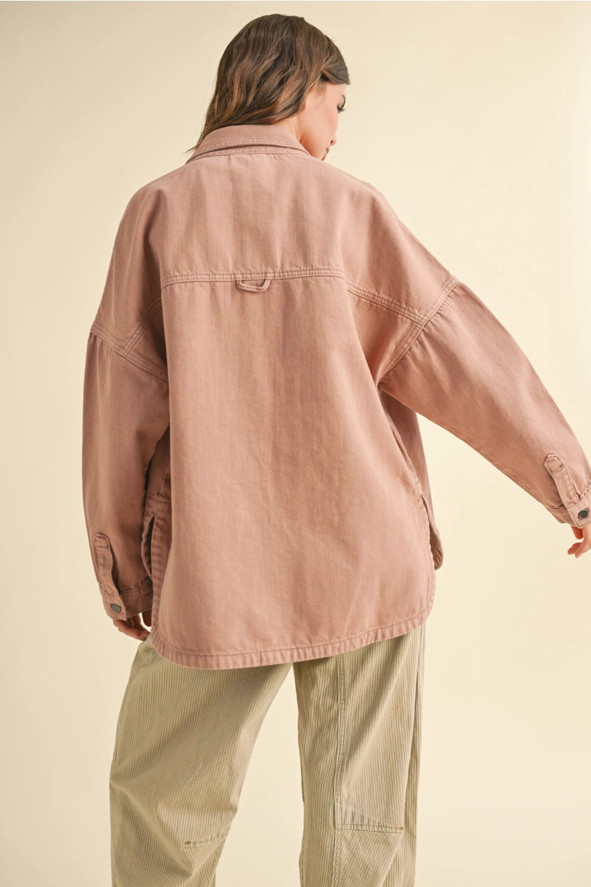 Washed Snap Button Denim Shacket