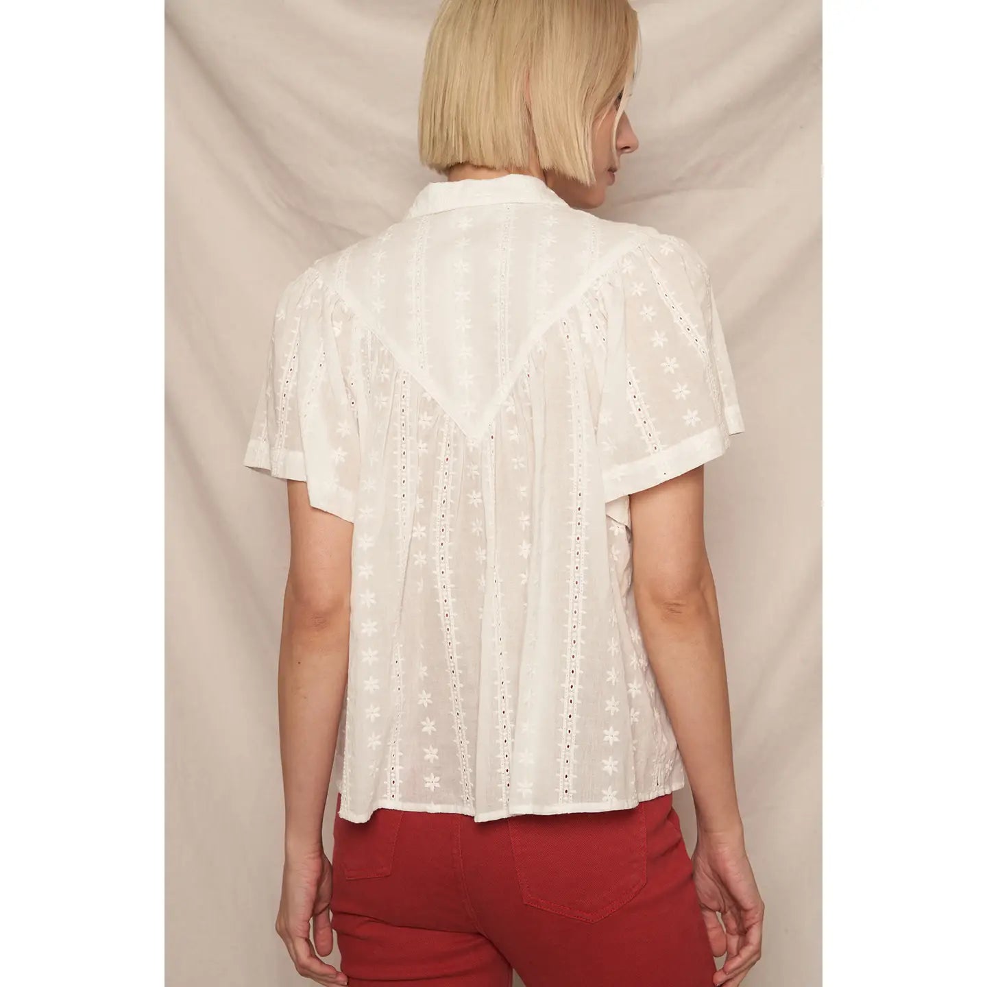 Short Sleeve Lace Button Down Shirt