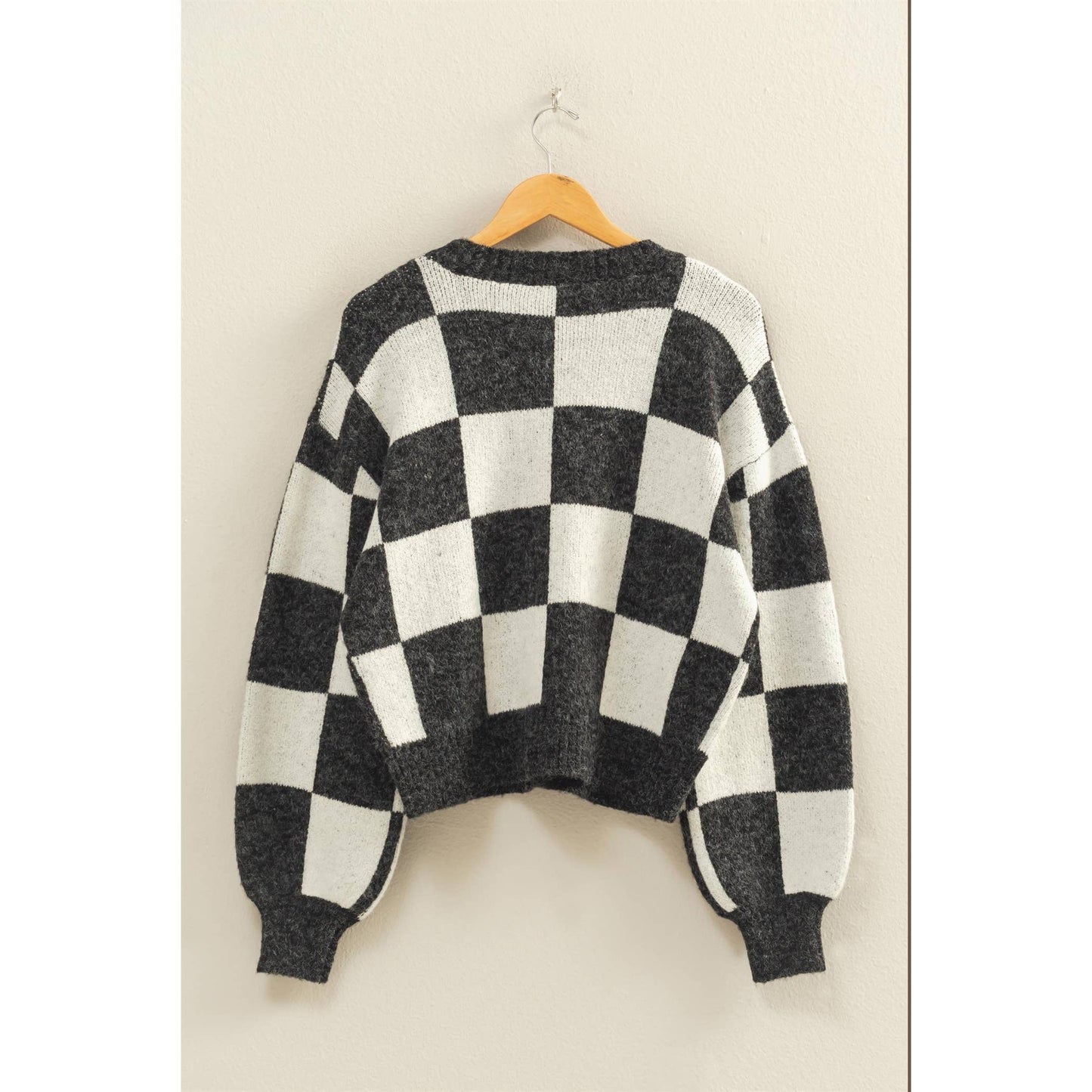 Checkered Button Front Cardigan Sweater