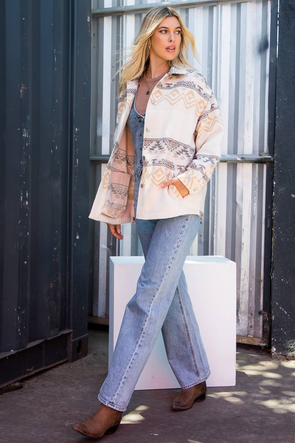 Aztec Print Wool Blend Shacket