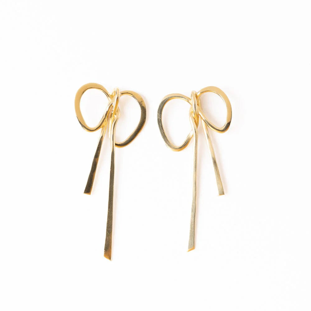Katie Large Ribbon Bow Post Earrings Brass