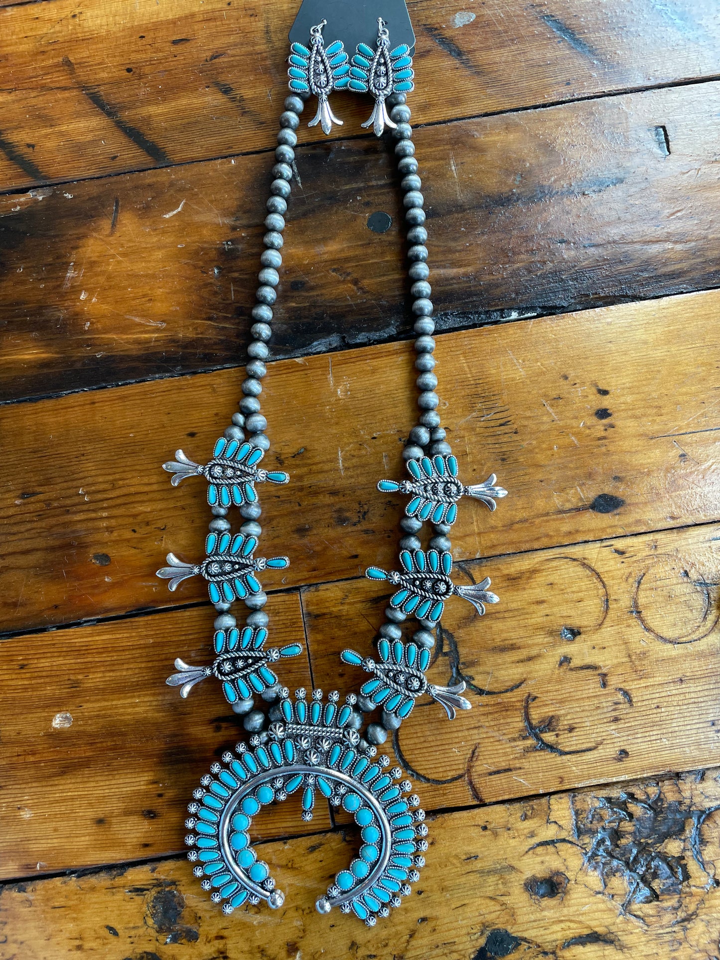 Navajo Pearl & Turquoise Squash Blossom