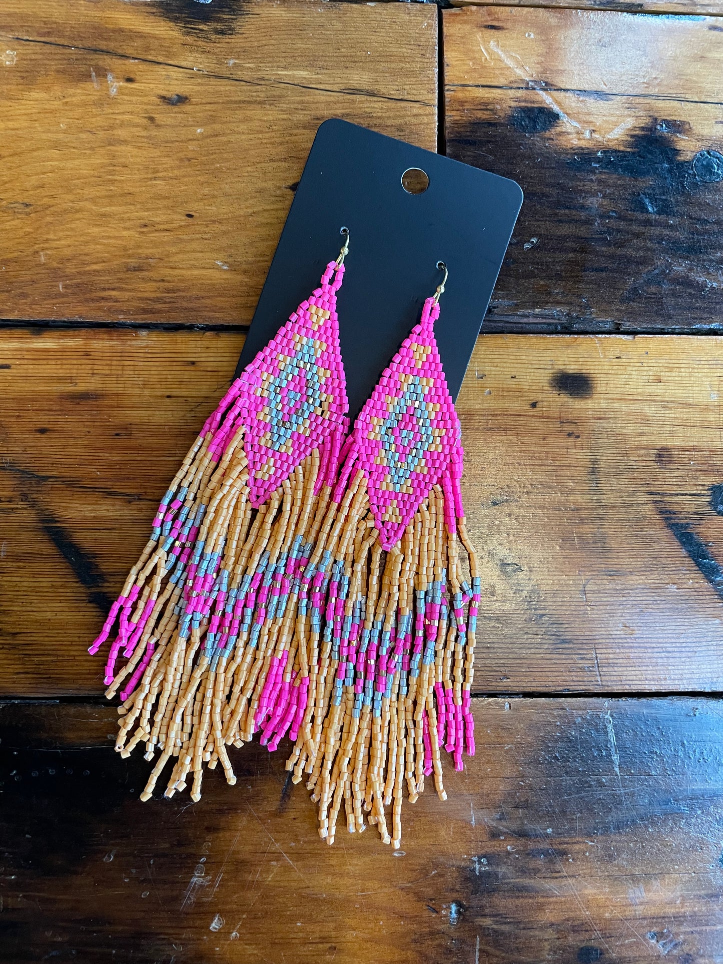 Pink Aztec Fringe Earring