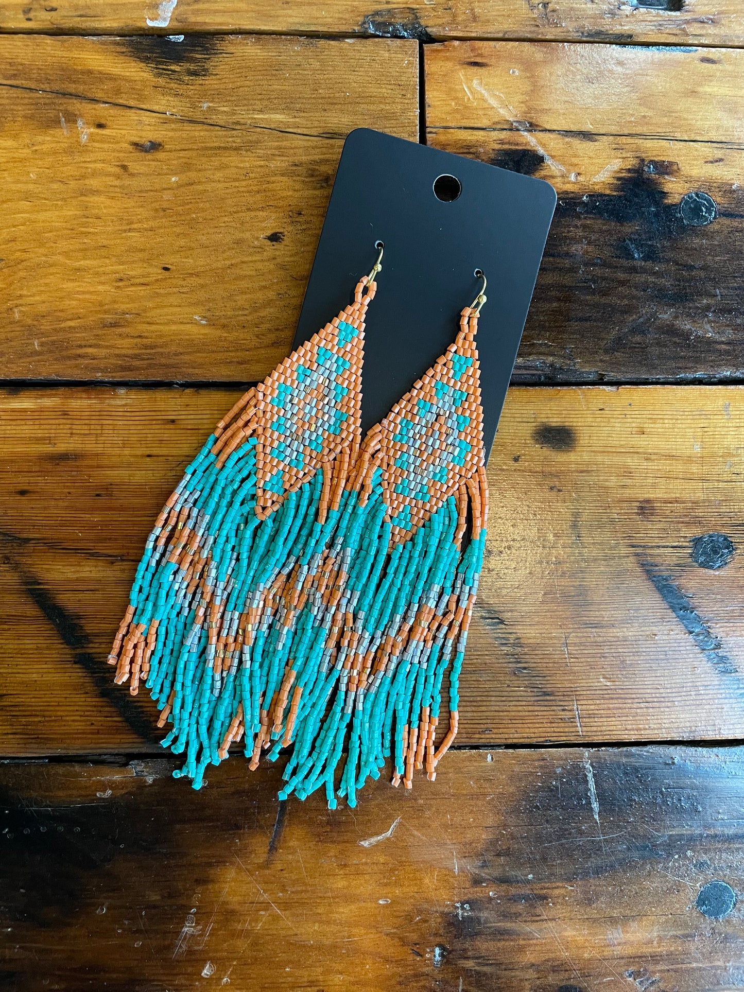 Teal Aztec Fringe Dangle Earring