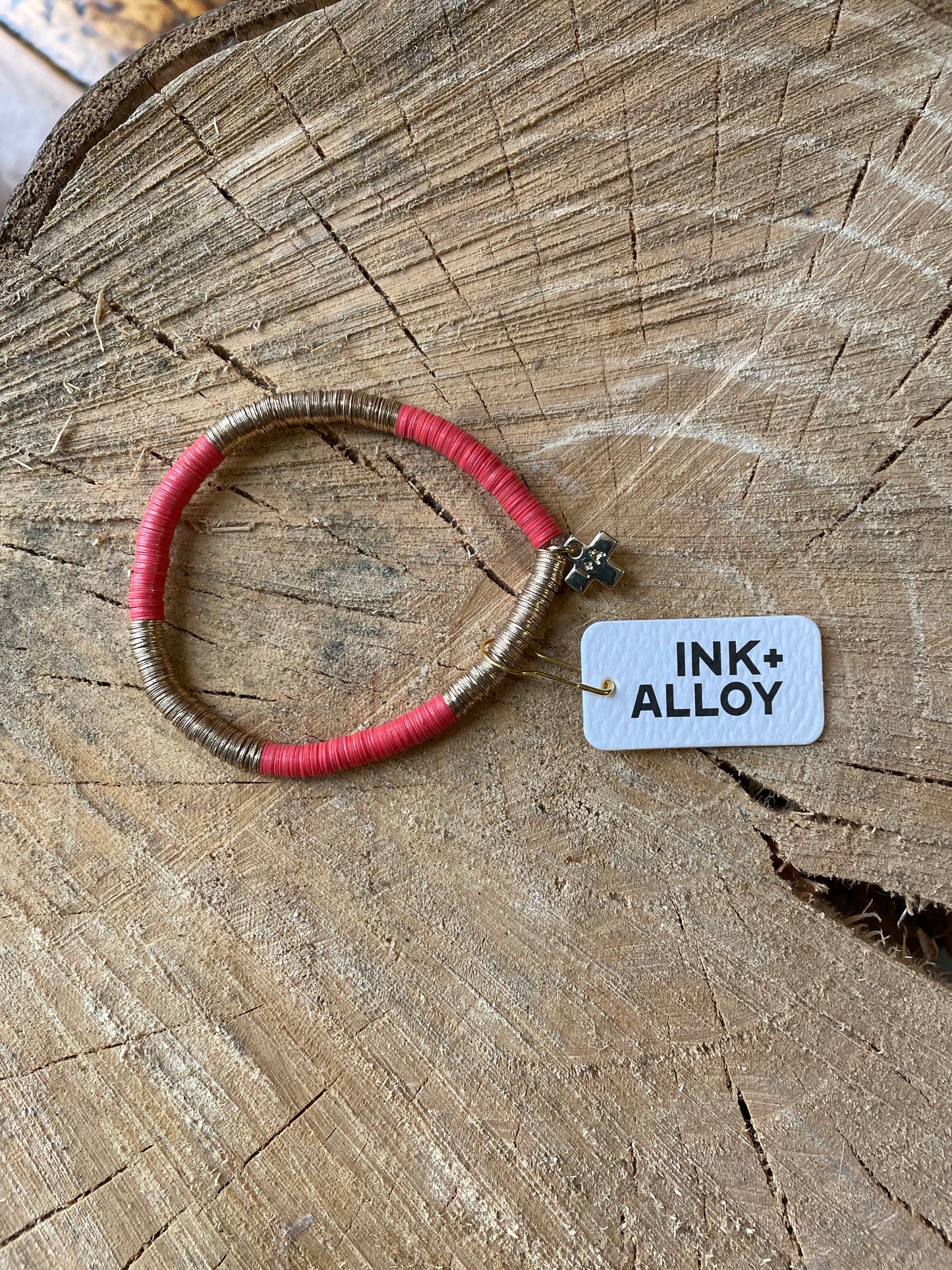 Coral + Gold Stretch Bracelet