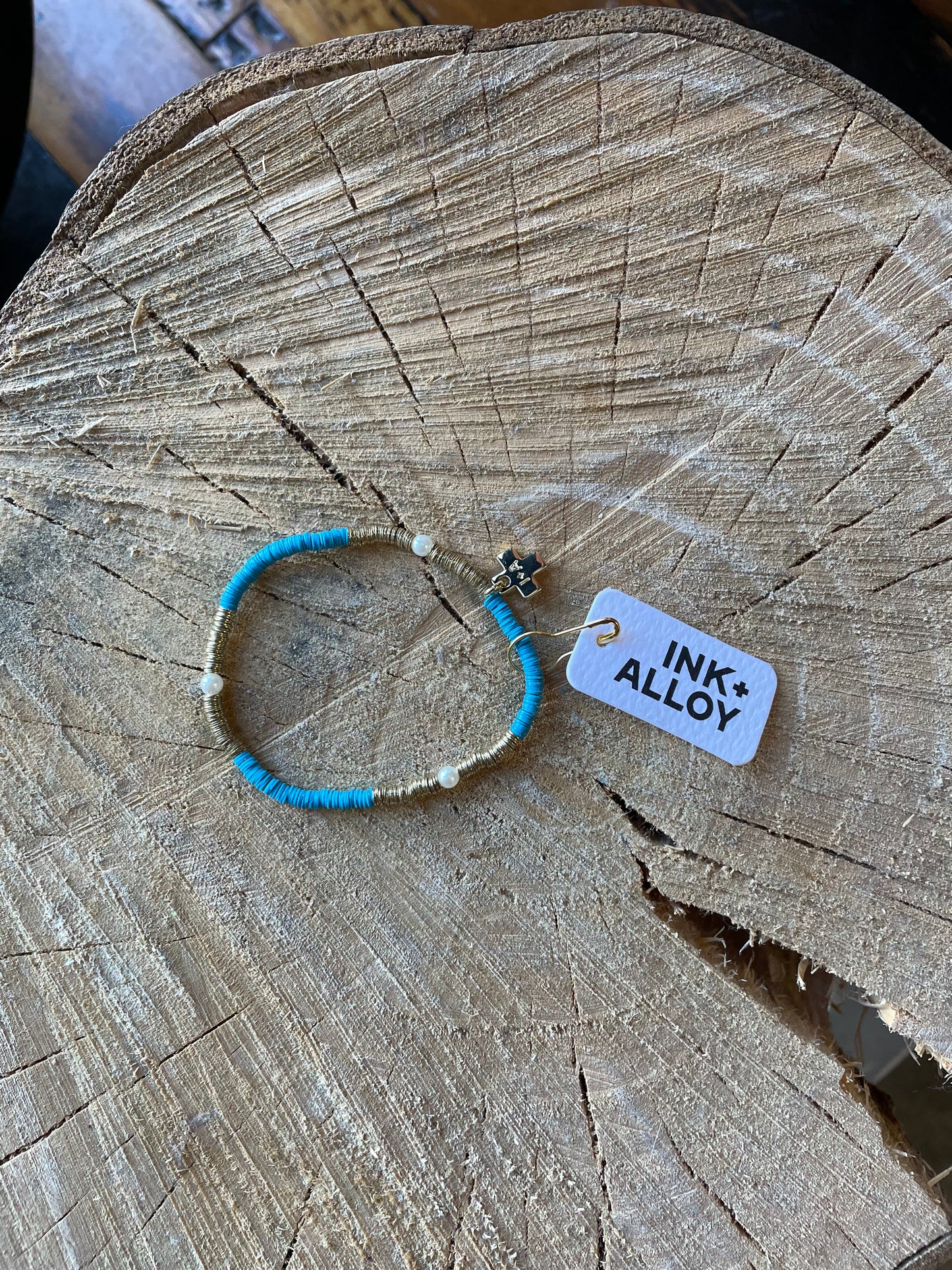 Dainty Teal + Gold Bracelet