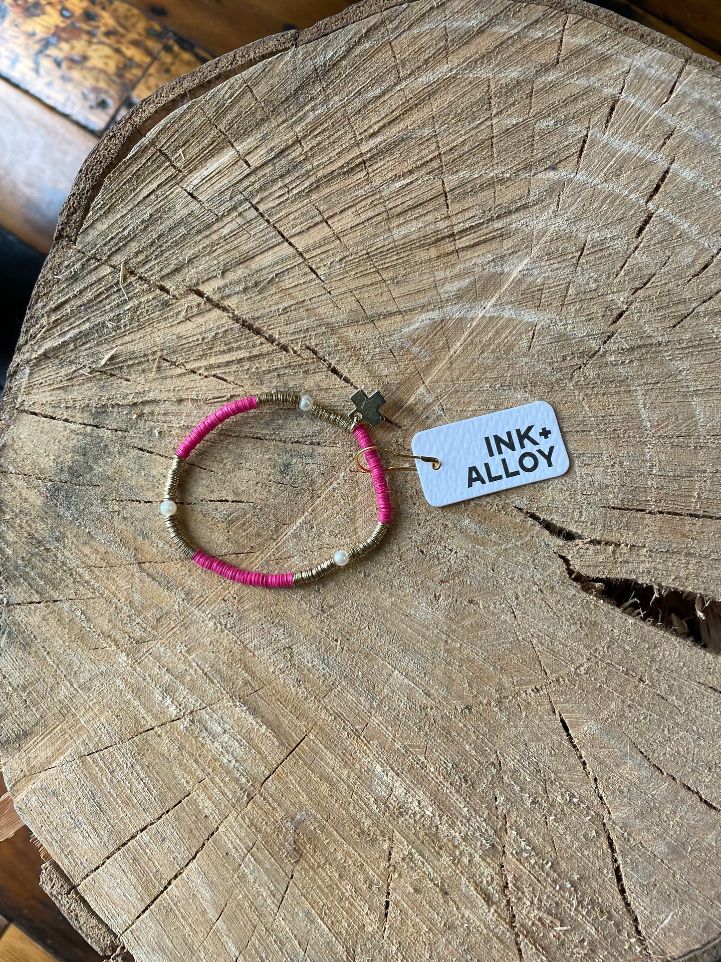 Dainty Magenta + Gold Bracelet