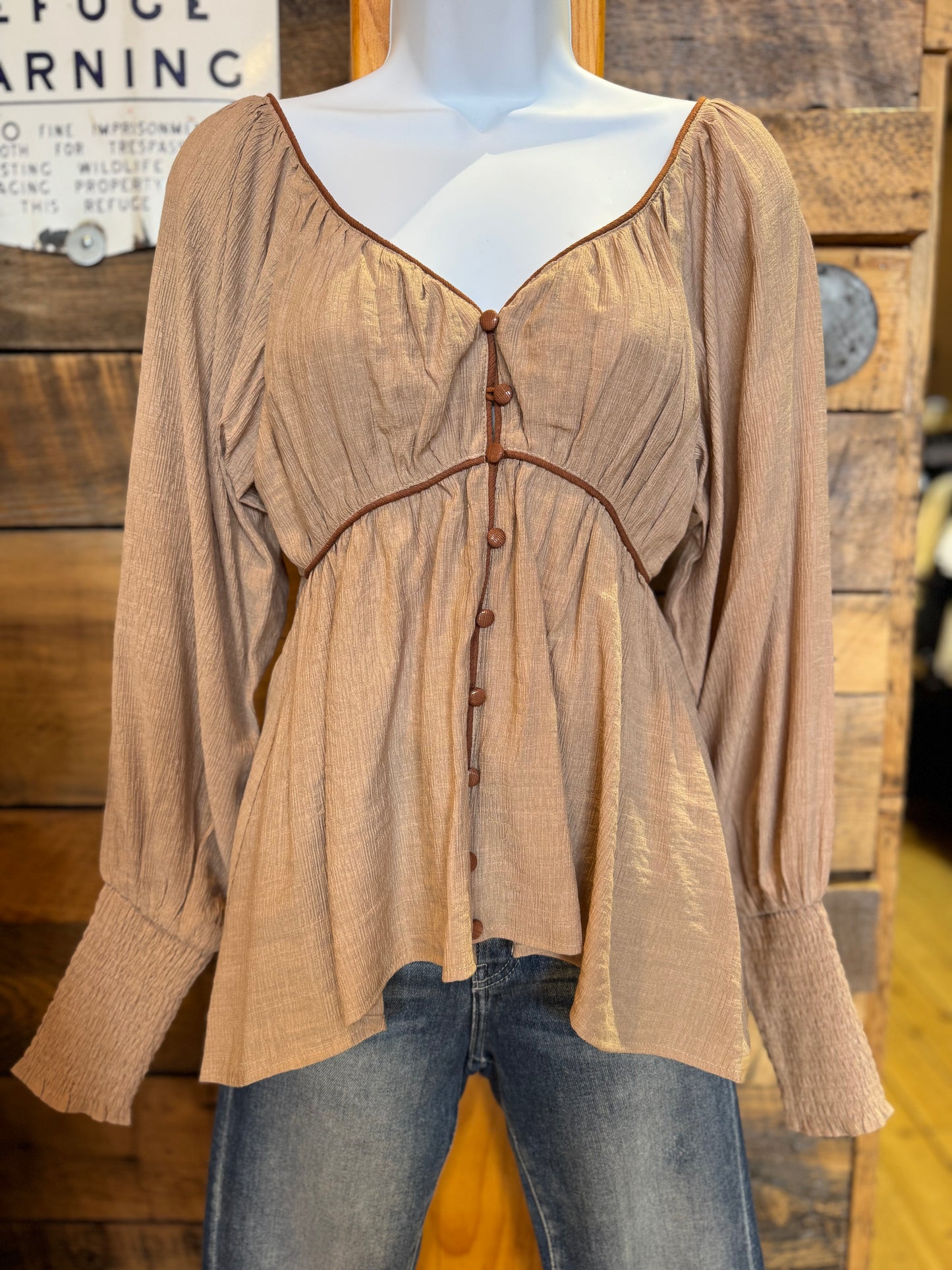 Taupe Baby Doll Blouse