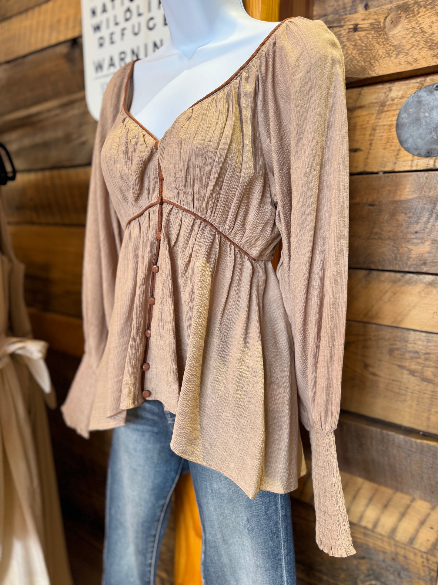 Taupe Baby Doll Blouse