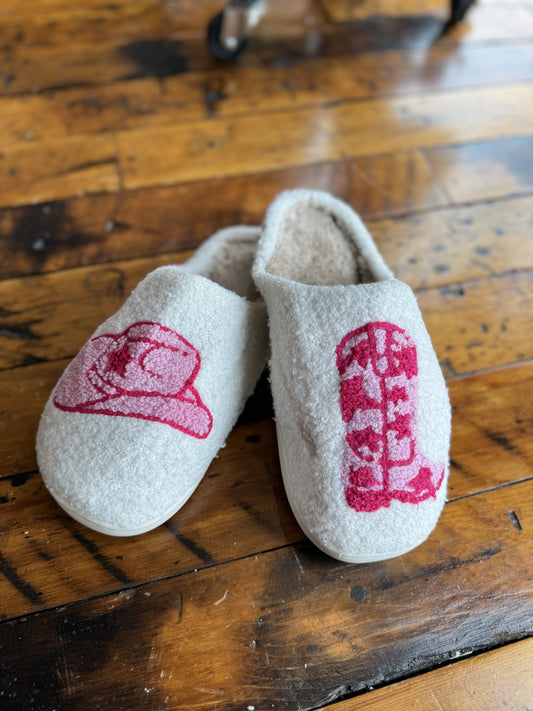 Boot and Cowgirl Hat Western Slippers