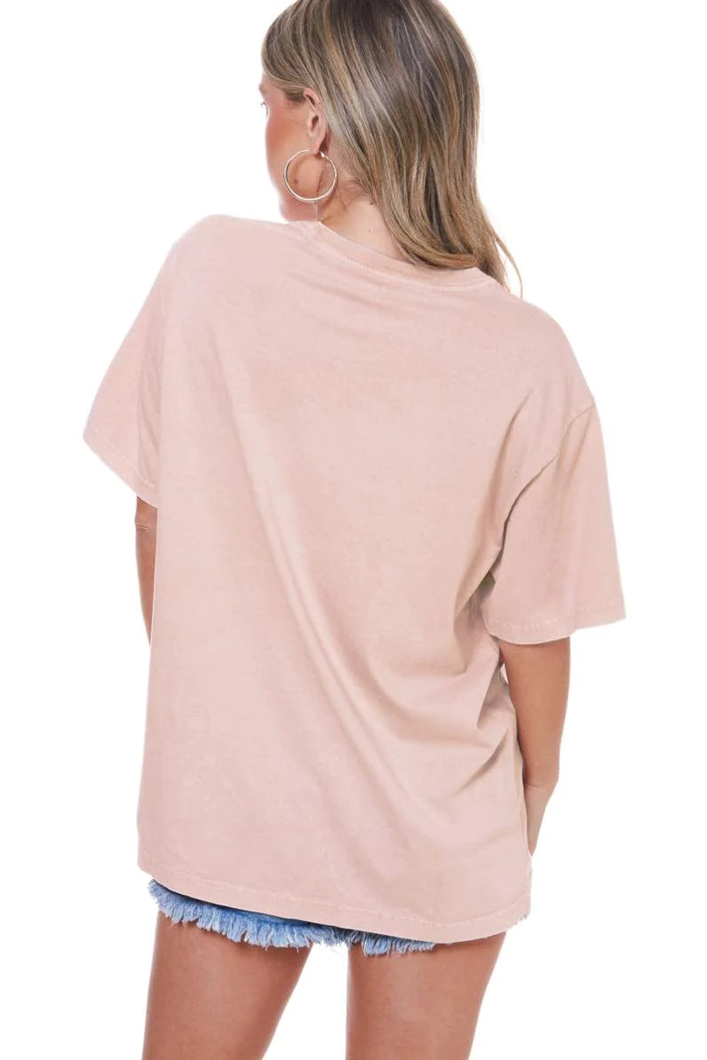 Longhorn Distressed Tee-Rose