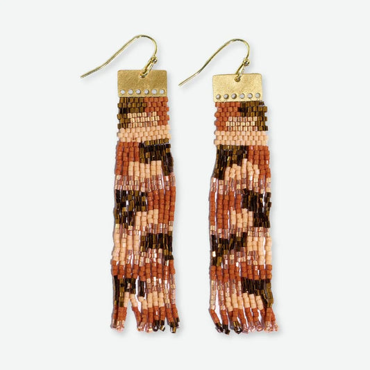 Ada Color Block Beaded Fringe Earrings Apricot And Bronze