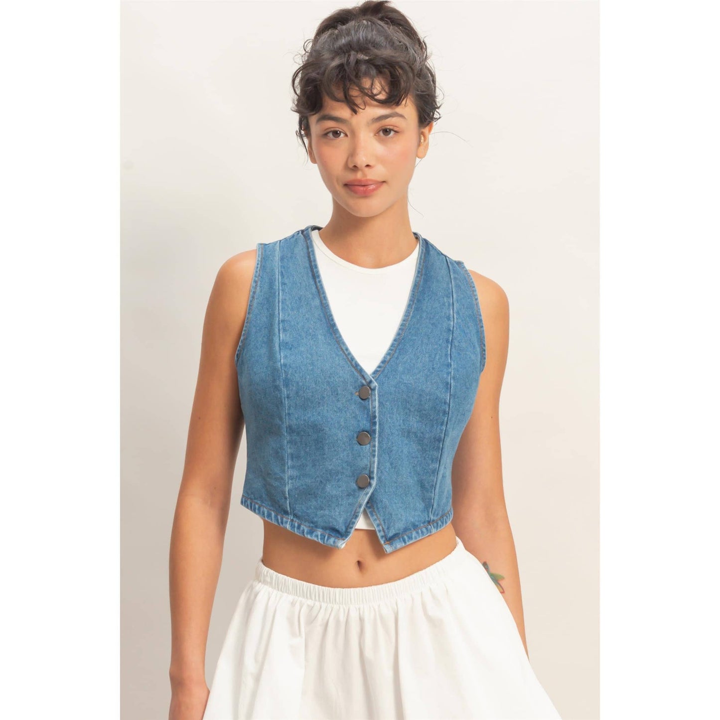 V-Neck Sleeveless Denim Vest