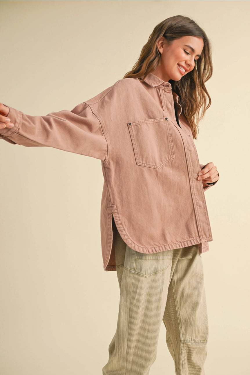 Washed Snap Button Denim Shacket