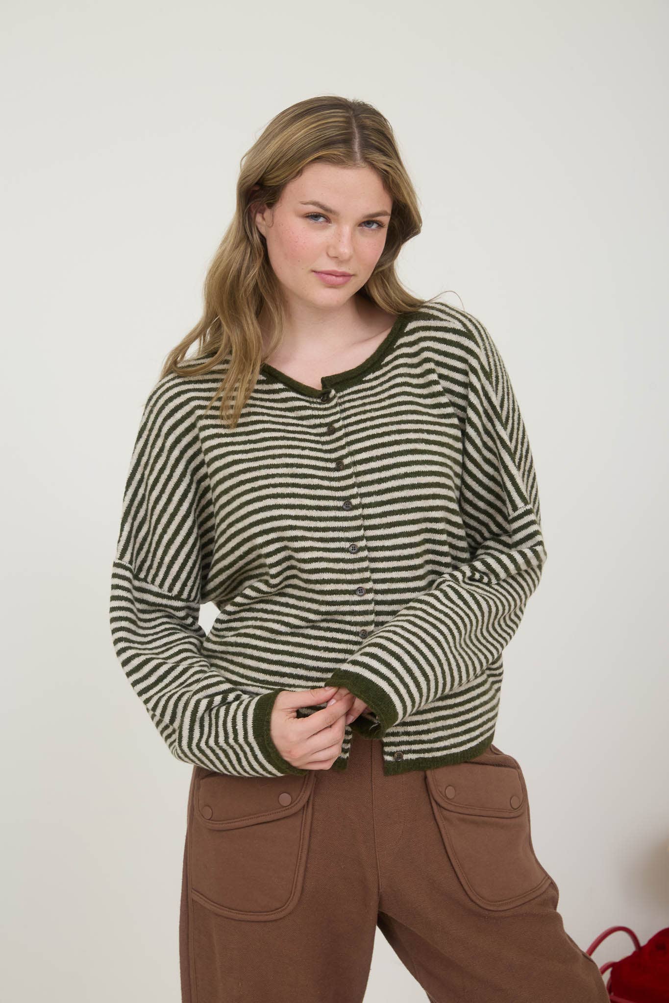 Stripe Raw Edge Cardigan