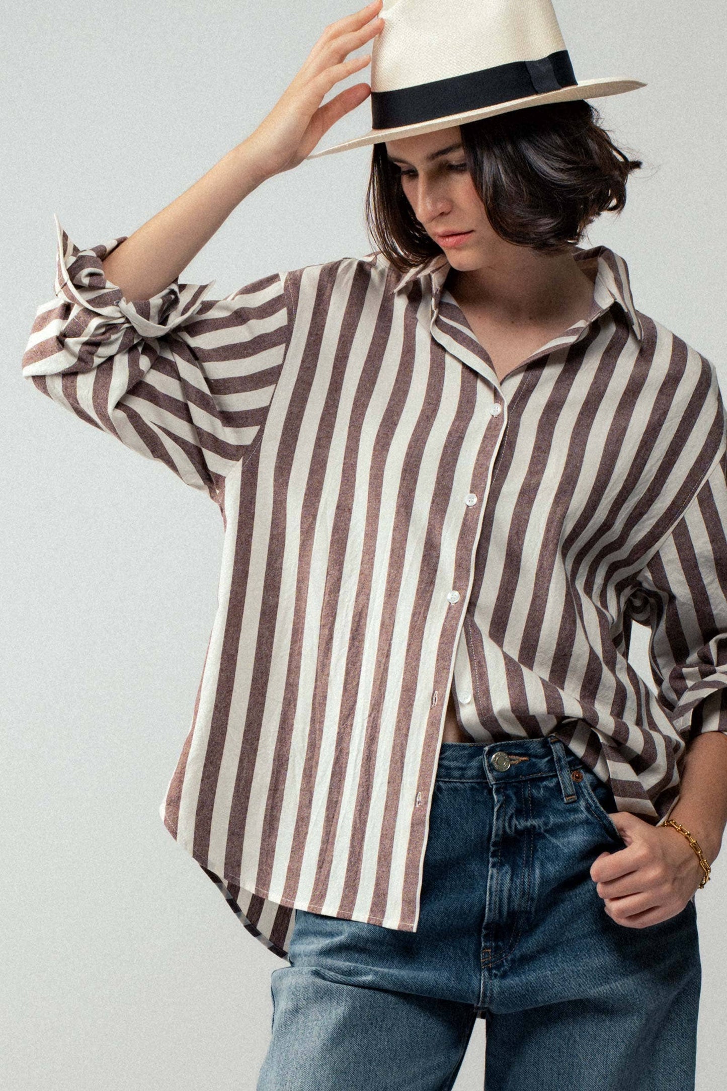 Oversized Stripe Button Down Collared Shirt