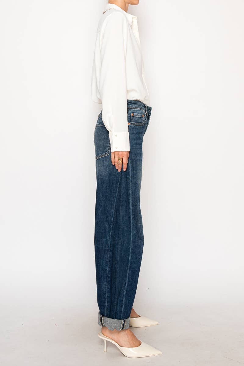 High Rise Relaxed Dark Wash Barrel Jeans