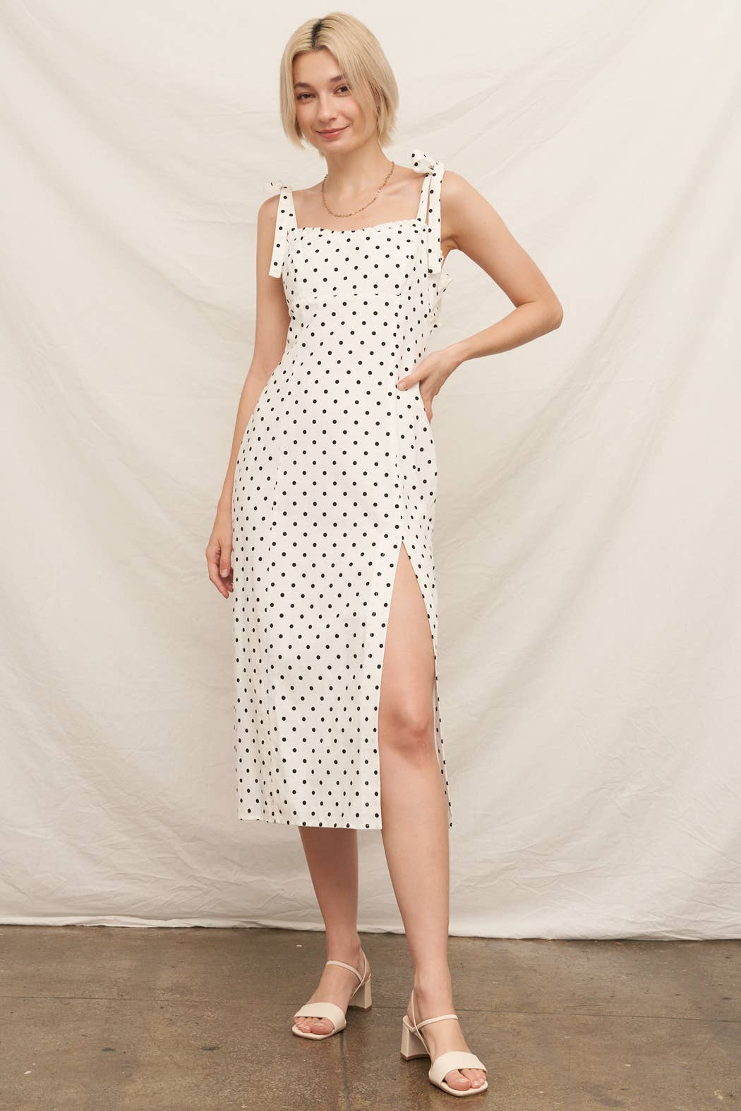 Polka Dot Midi Dress with Slit