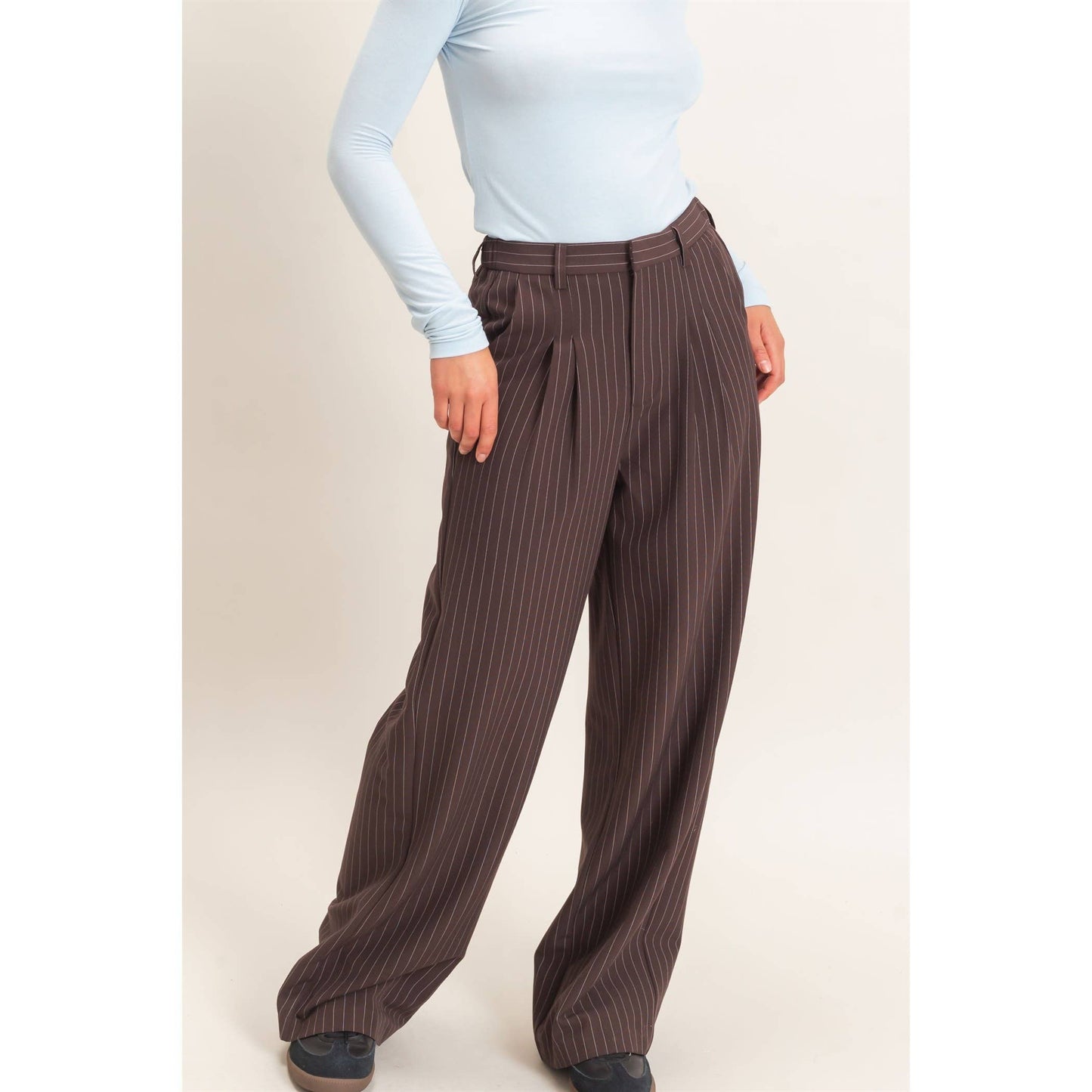 Pinstripe Wide-Leg Trousers